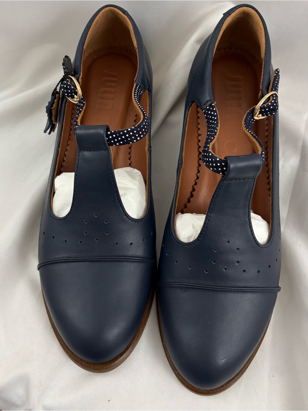 NWT Julia Bo sz40 Navy Blue w/Polka Dot Strap Mary Jane’s…handcrafted…no box